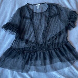 H&M Black Sheer Ruffle Blouse